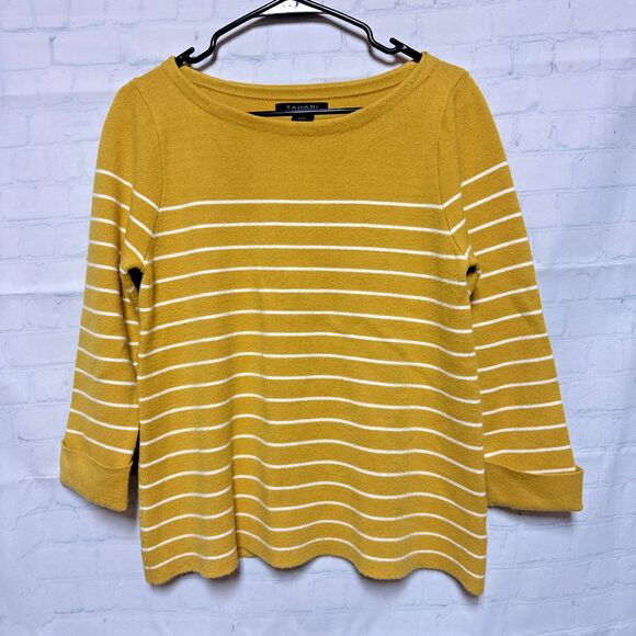 Tahari Sweaters - tahari sweaters size medium yellow and white stripped boat neck very soft